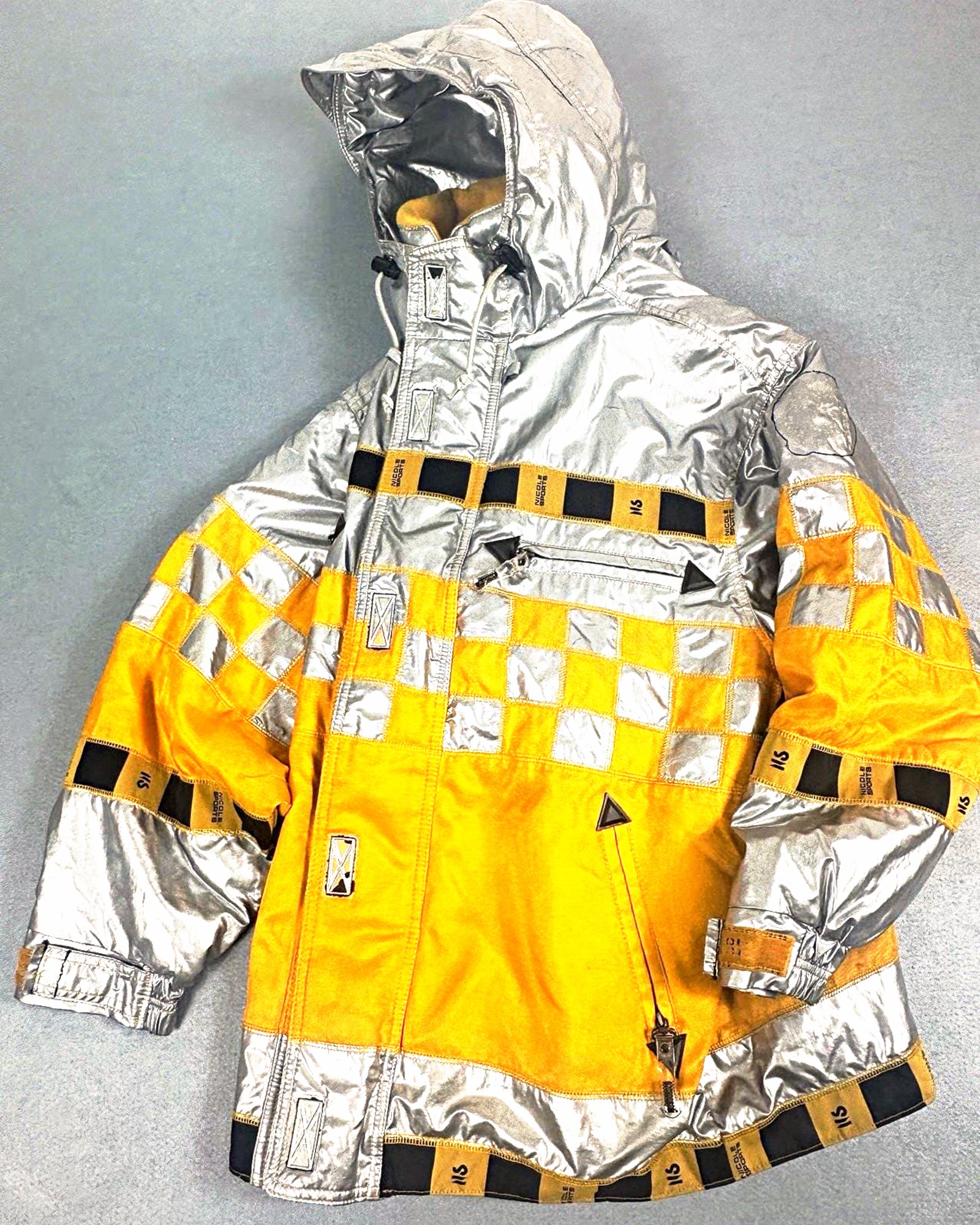 Vintage Nicole Sports Ski Team Hooded Ski Jacket Silver Yellow UK L