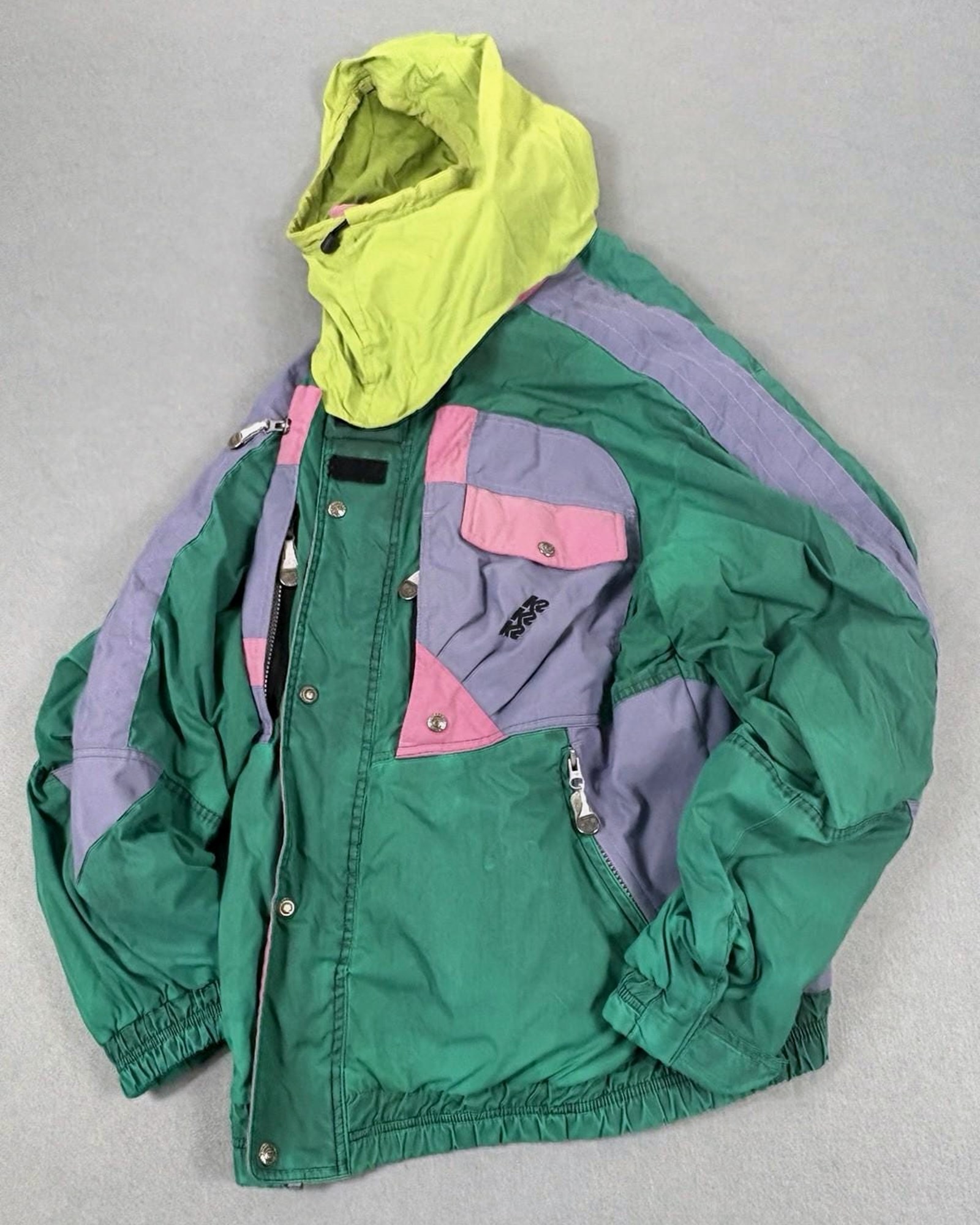 Vintage Smart of Pero Colourblock Ski Jacket Green Pink Purple Lime UK L