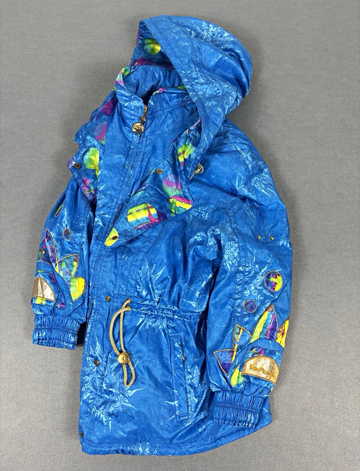 Vintage Lafont Hooded Ski Jacket Blue Sun Print UK S